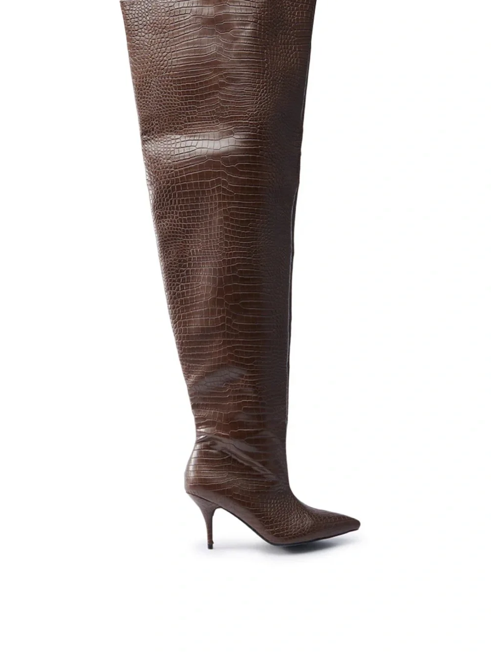 AZALEA WANG HALINA BROWN CROC STILETTO BOOT